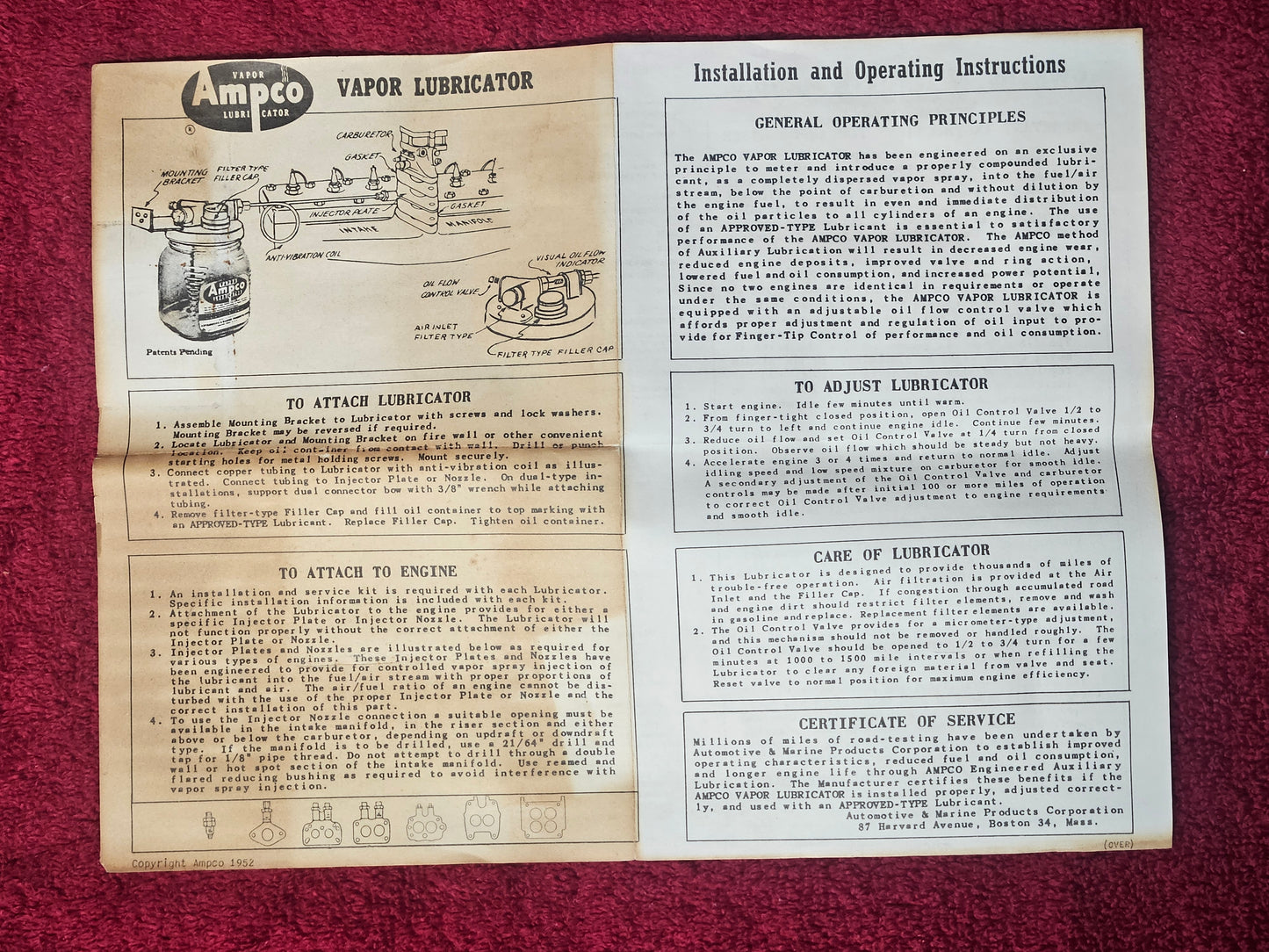 Ampco lubricator original installation instructions
