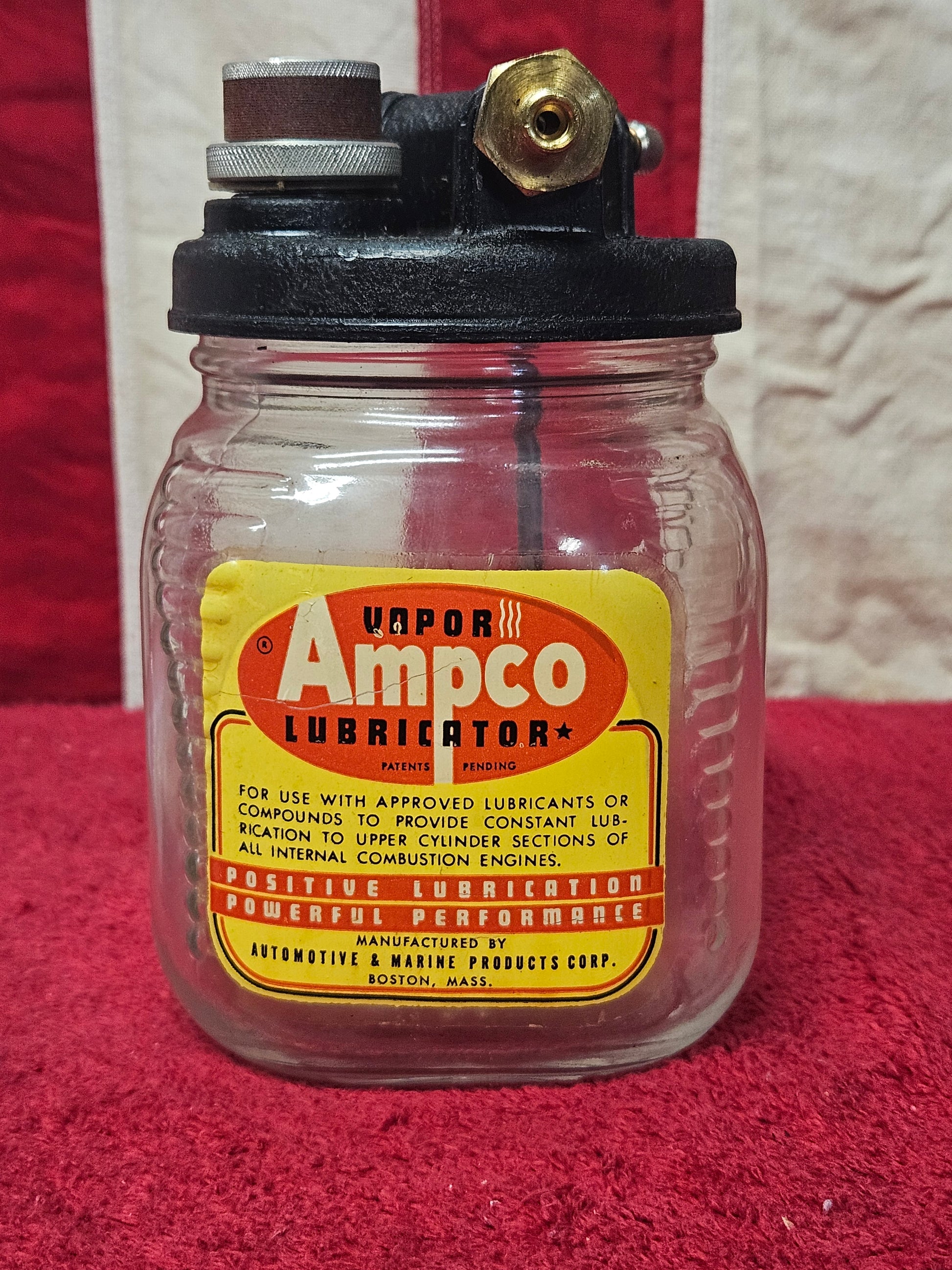 Ampco lubricator glass reservoir jar with label