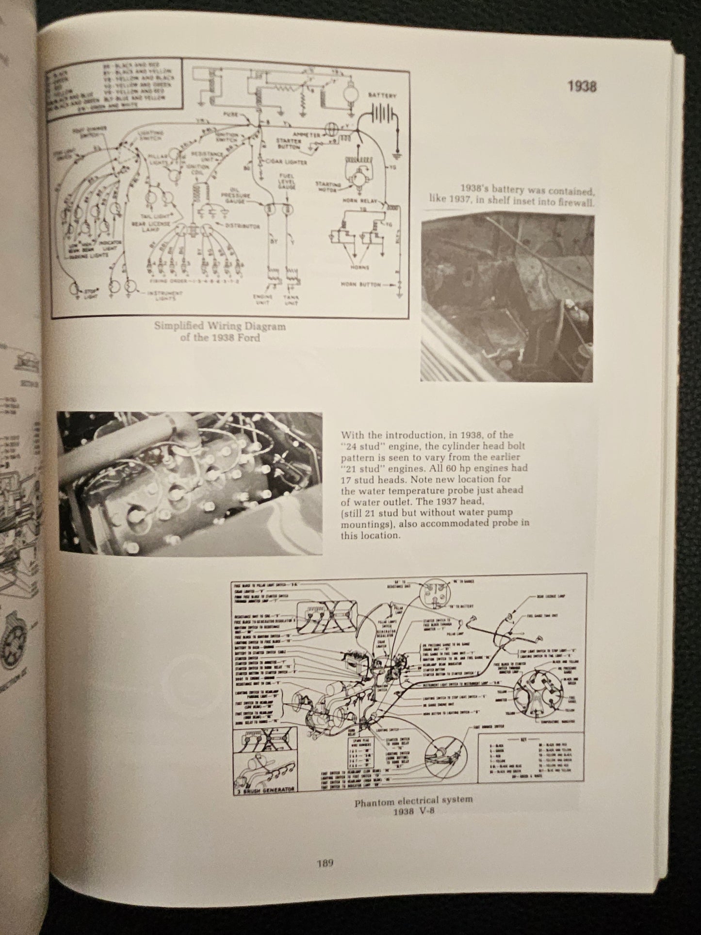 Page 189 with 1938 Ford wiring diagram and phantom electrical layout