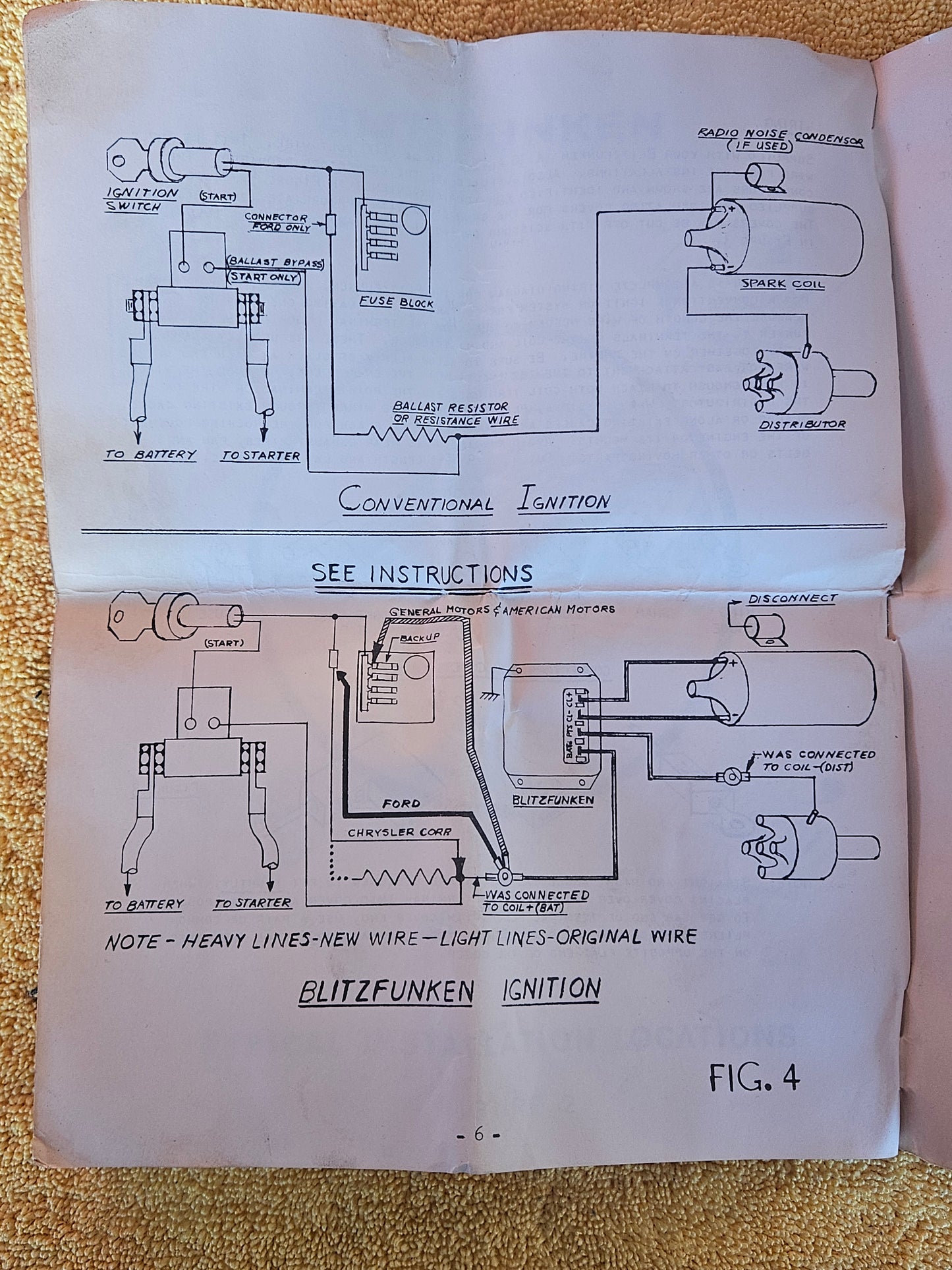 Blitzfunken instruction sheet, conventional versus Blitzfunken ignition wiring