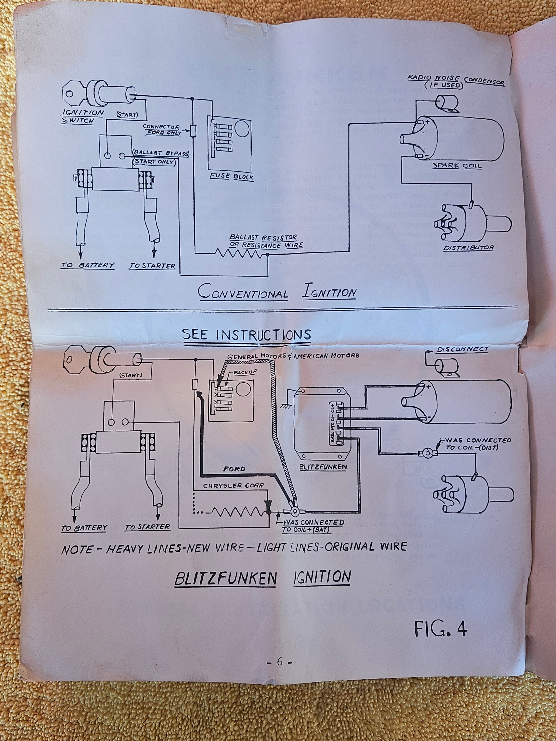 Blitzfunken instruction sheet, conventional versus Blitzfunken ignition wiring