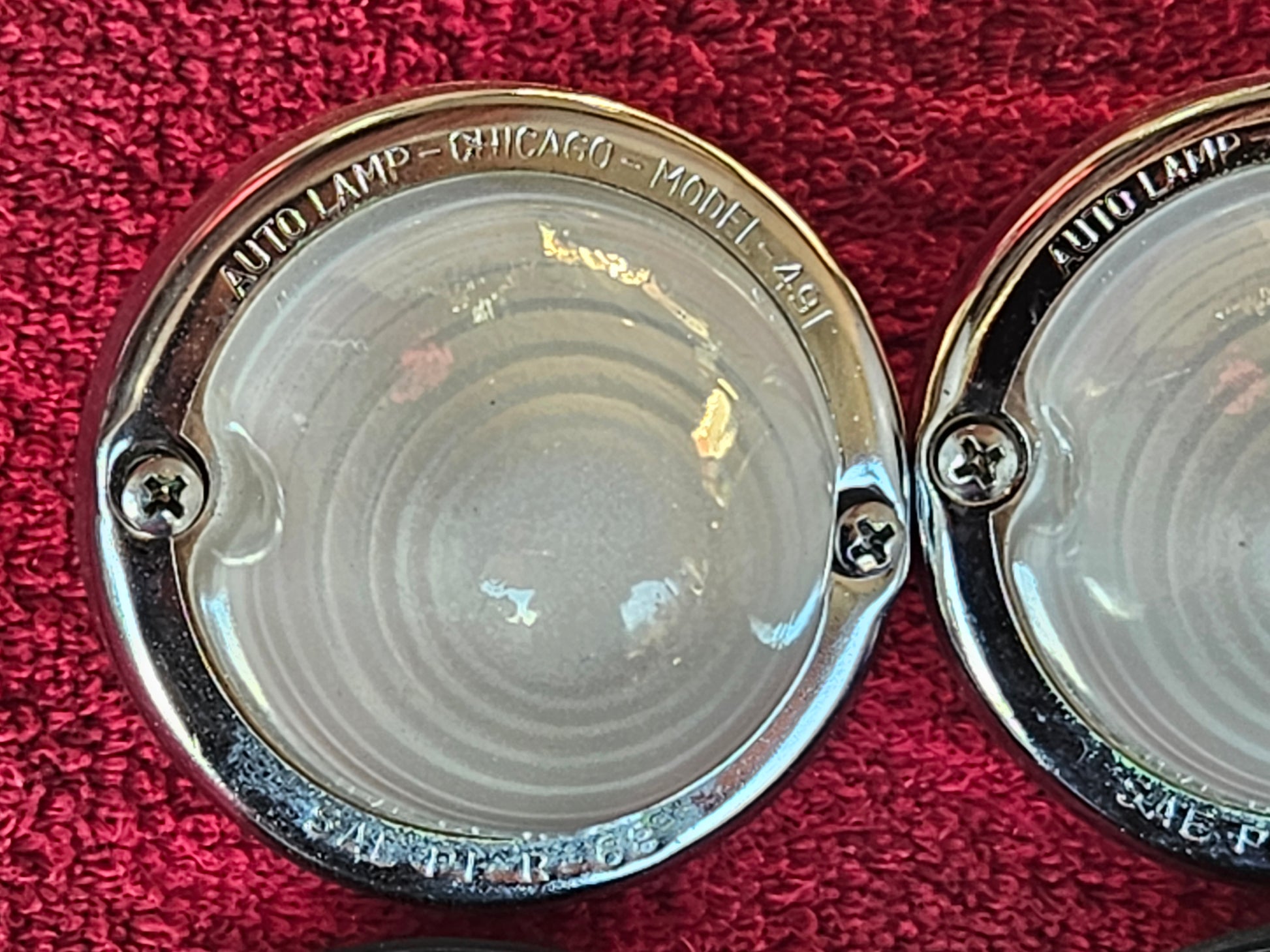 Both Model 491 lamps side by side showing bright chrome and clear glass