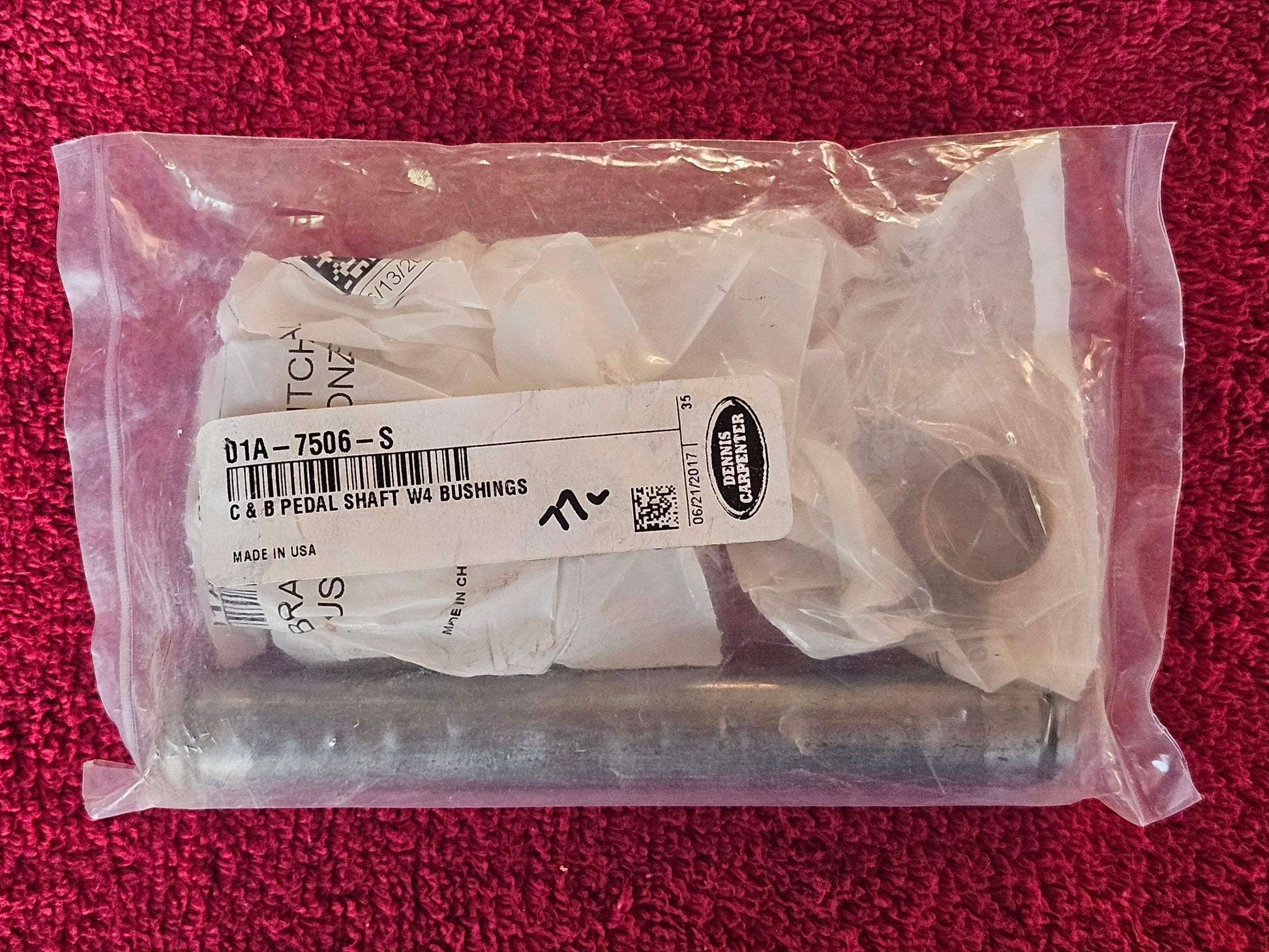 Sealed factory bag with Dennis Carpenter 01A-7506-S label, C & B pedal shaft with 4 bushings
