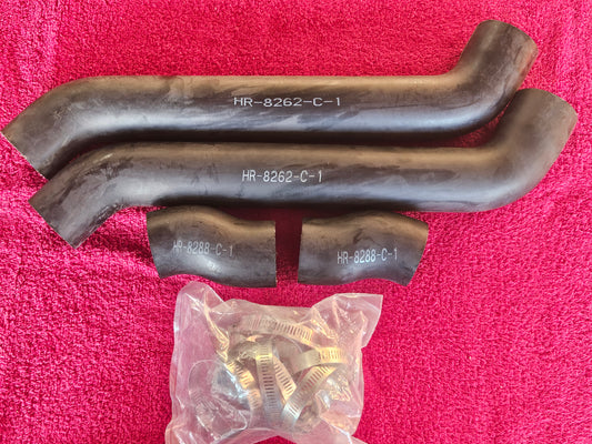 Bob Drake radiator hose kit for 1935-36 Ford with 37-48 flathead, four molded hoses and bag of stainless Ford script clamps