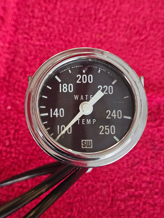 Stewart Warner 427220 water temperature gauge, 2-1/8 inch black face with chrome bezel