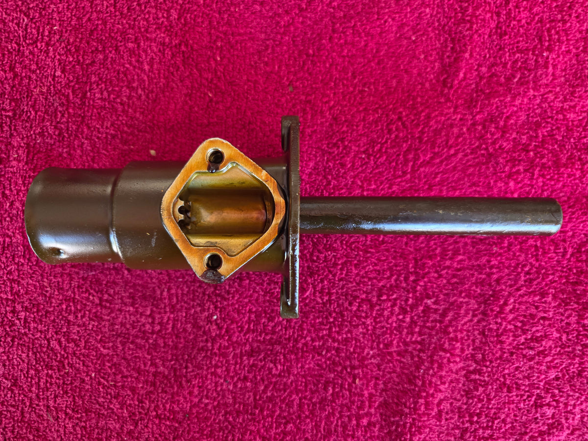 Ford 48-9415 flathead V8 fuel pump stand with oil control sleeve, two-bolt flange and yellow zinc plating