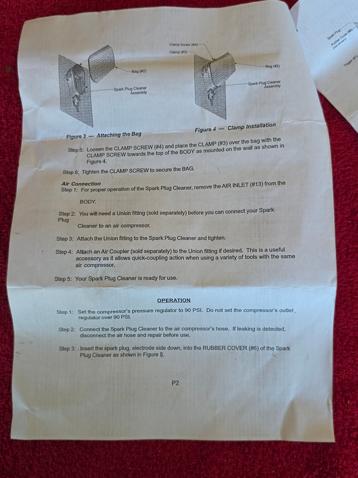 Instruction sheet page two covering the air connection and operating steps