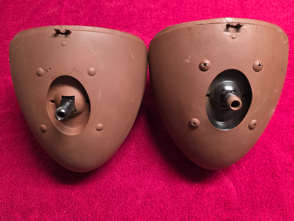 Socket plates and mounting studs, one with later Phillips screws