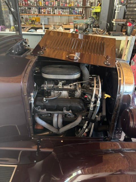 5.2L Magnum V8 engine bay with factory fuel injection, louvered hood side raised, Vintage Air lines