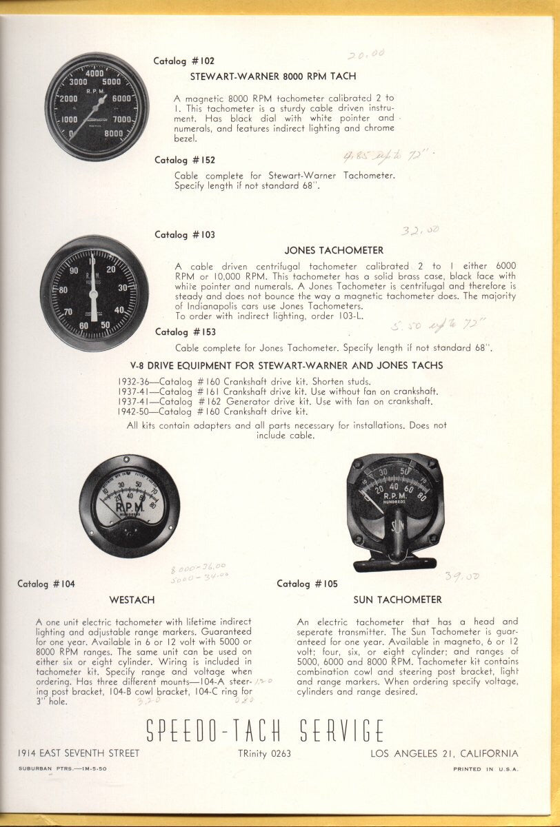 Stewart Warner 770S 8K 8000 RPM Mechanical Tachometer Used