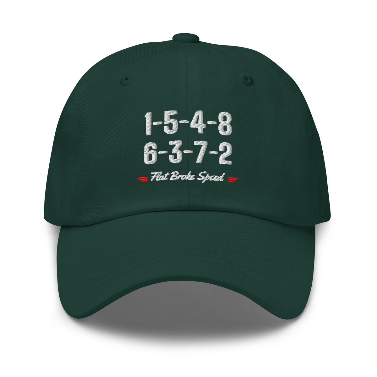 Flat Broke Speed 1-5-4-8 6-3-7-2 firing order dad hat, Spruce, front