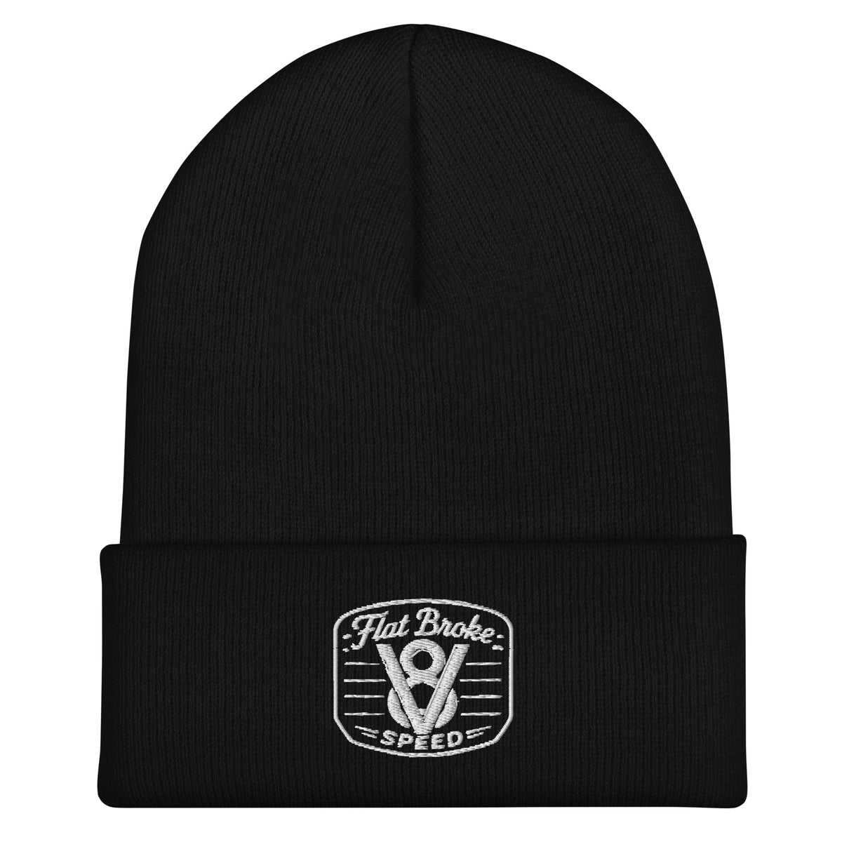 Flat Broke Speed V8 logo embroidered cuffed beanie, Black, front