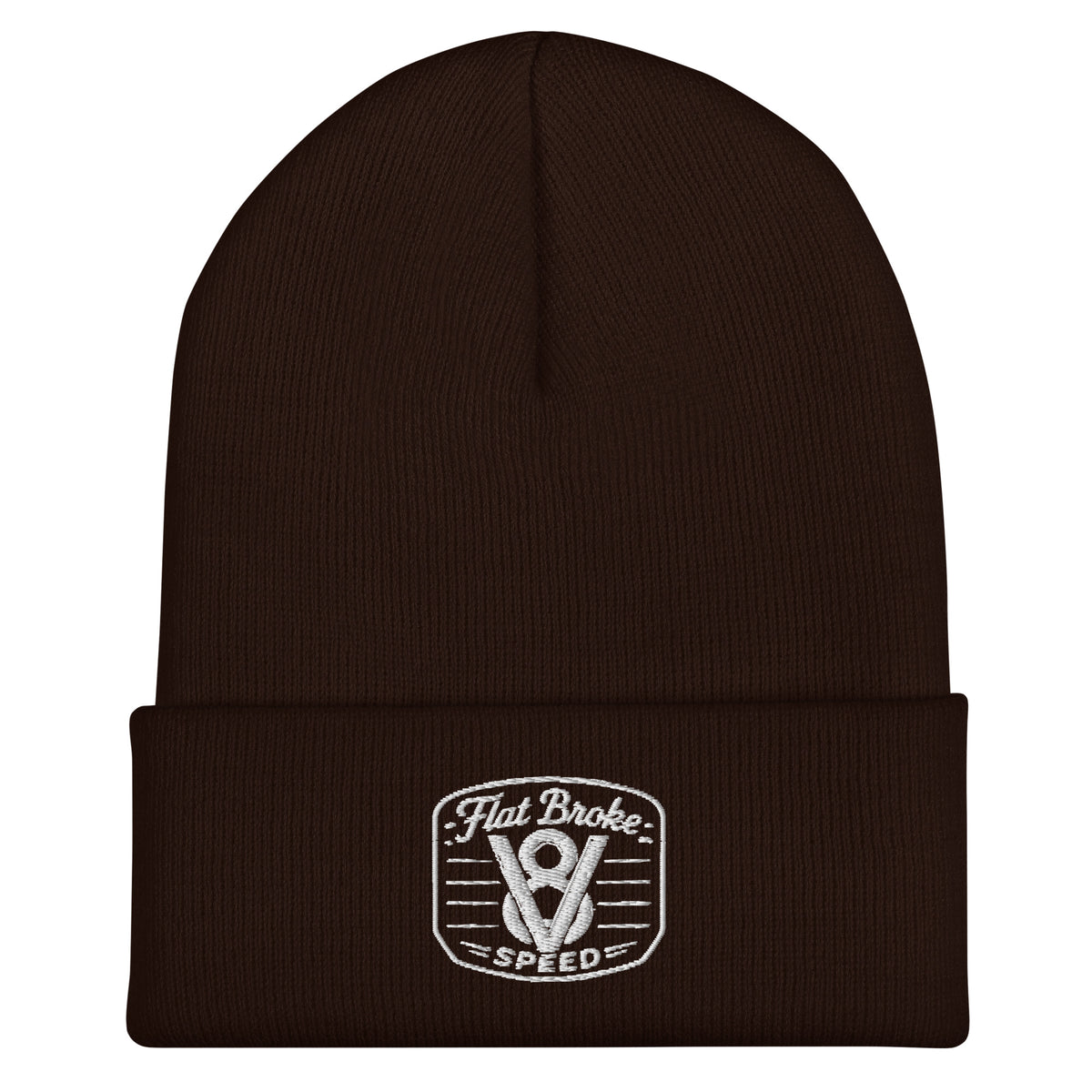 Flat Broke Speed V8 logo embroidered cuffed beanie, Brown, front