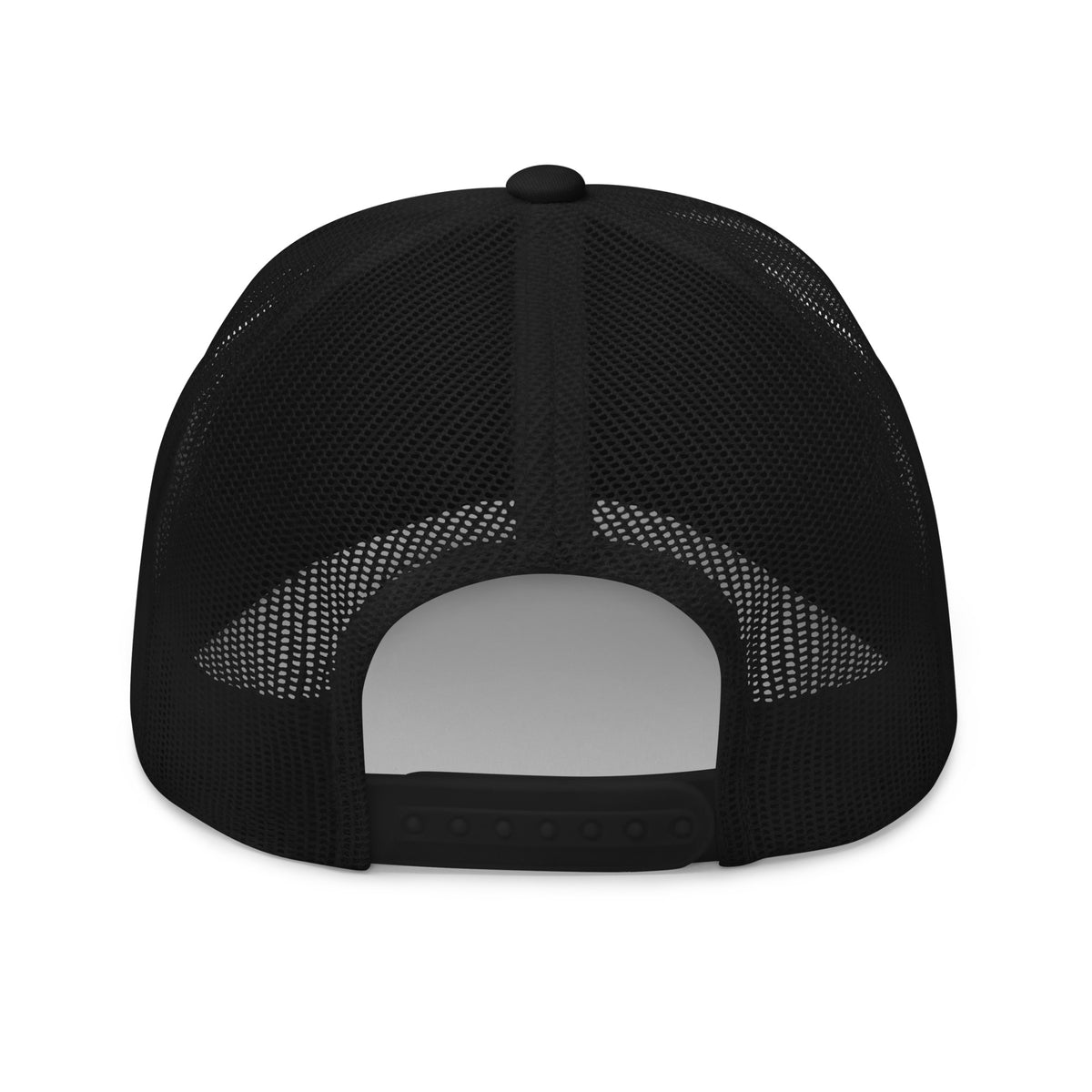 Flat Broke Speed 1-5-4-8 6-3-7-2 firing order embroidered trucker hat, Black, back