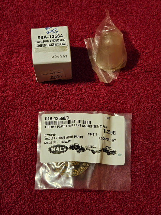 1940-1948 Ford 99A-13564 01A-13568/9 License Plate Light Lens & Gaskets NEW