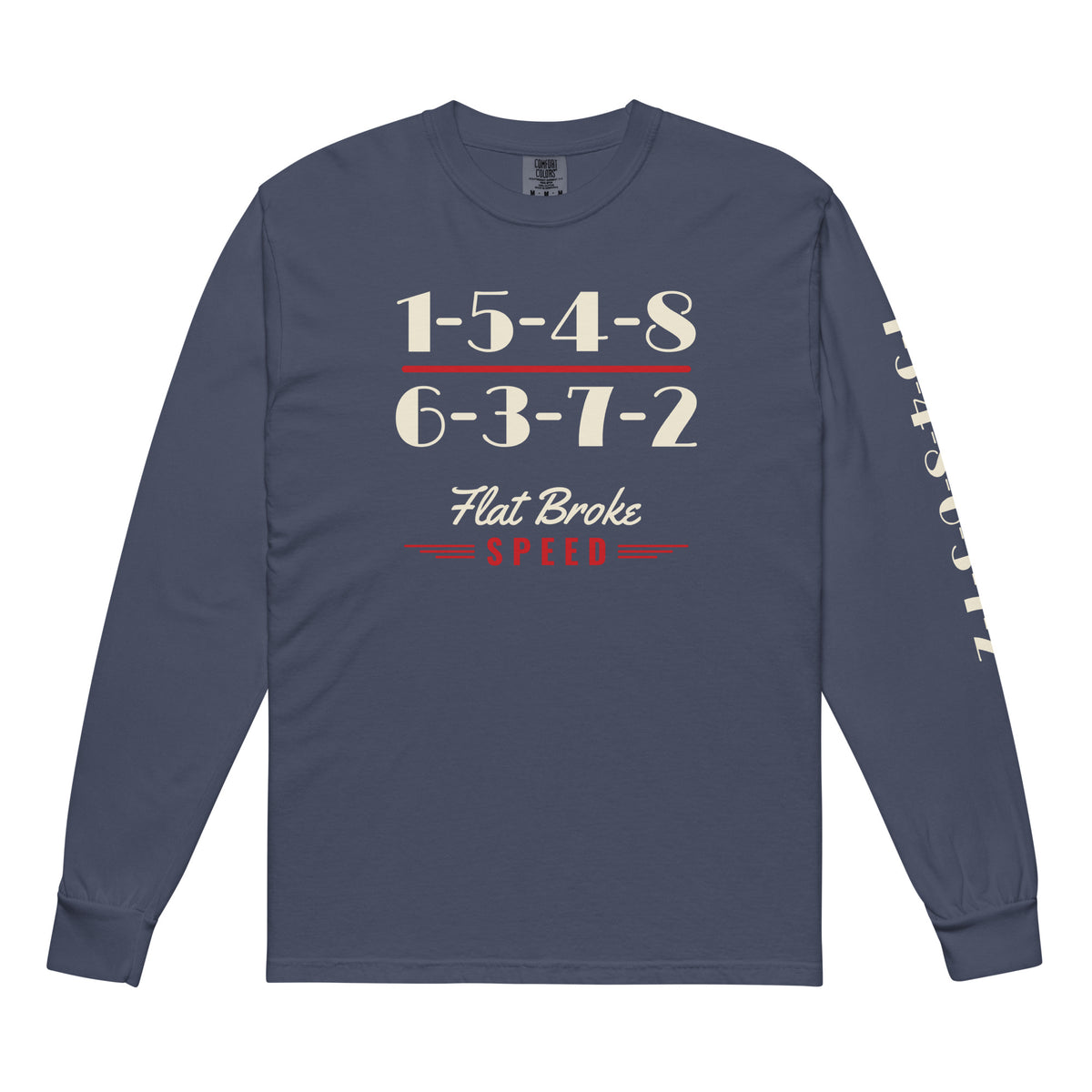 Flat Broke Speed firing order long sleeve shirt with sleeve print, Navy, front