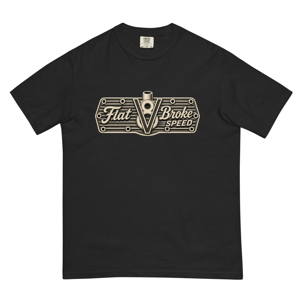 Flat Broke Speed V8 logo one-color heavyweight t-shirt, Black, front
