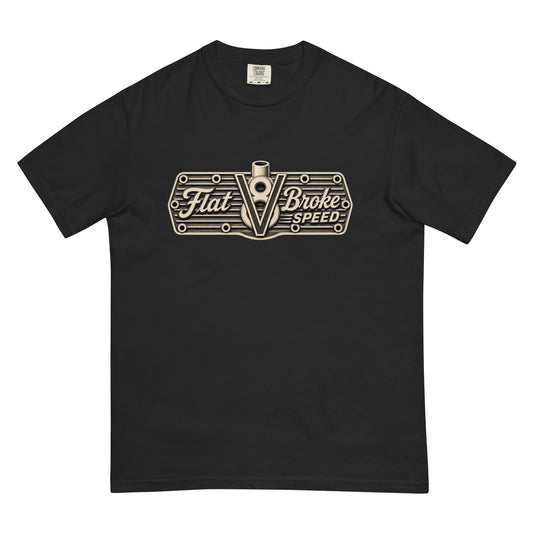 Flat Broke Speed V8 logo one-color heavyweight t-shirt, Black, front