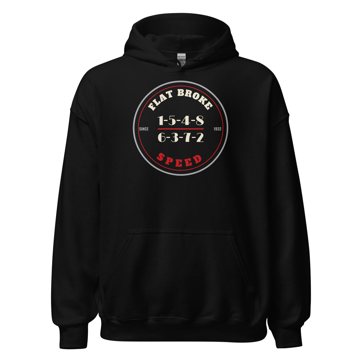 Flat Broke Speed Since 1932 firing order badge hoodie, Black, front