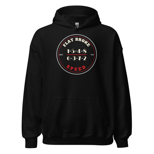 Flat Broke Speed Since 1932 firing order badge hoodie, Black, front