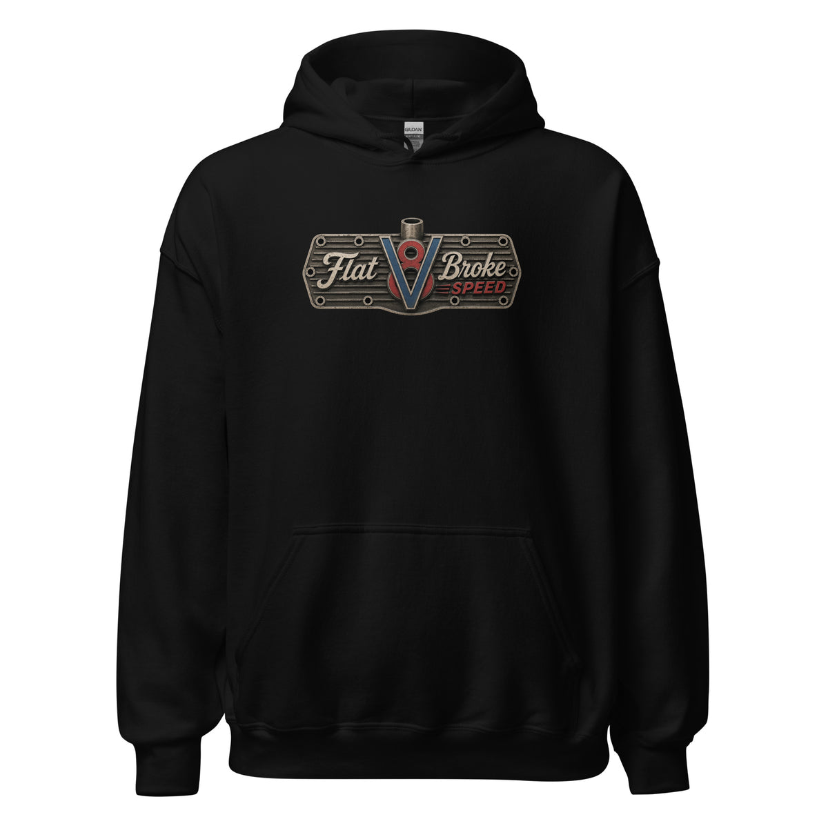 Flat Broke Speed V8 logo front and back hoodie, Black, front