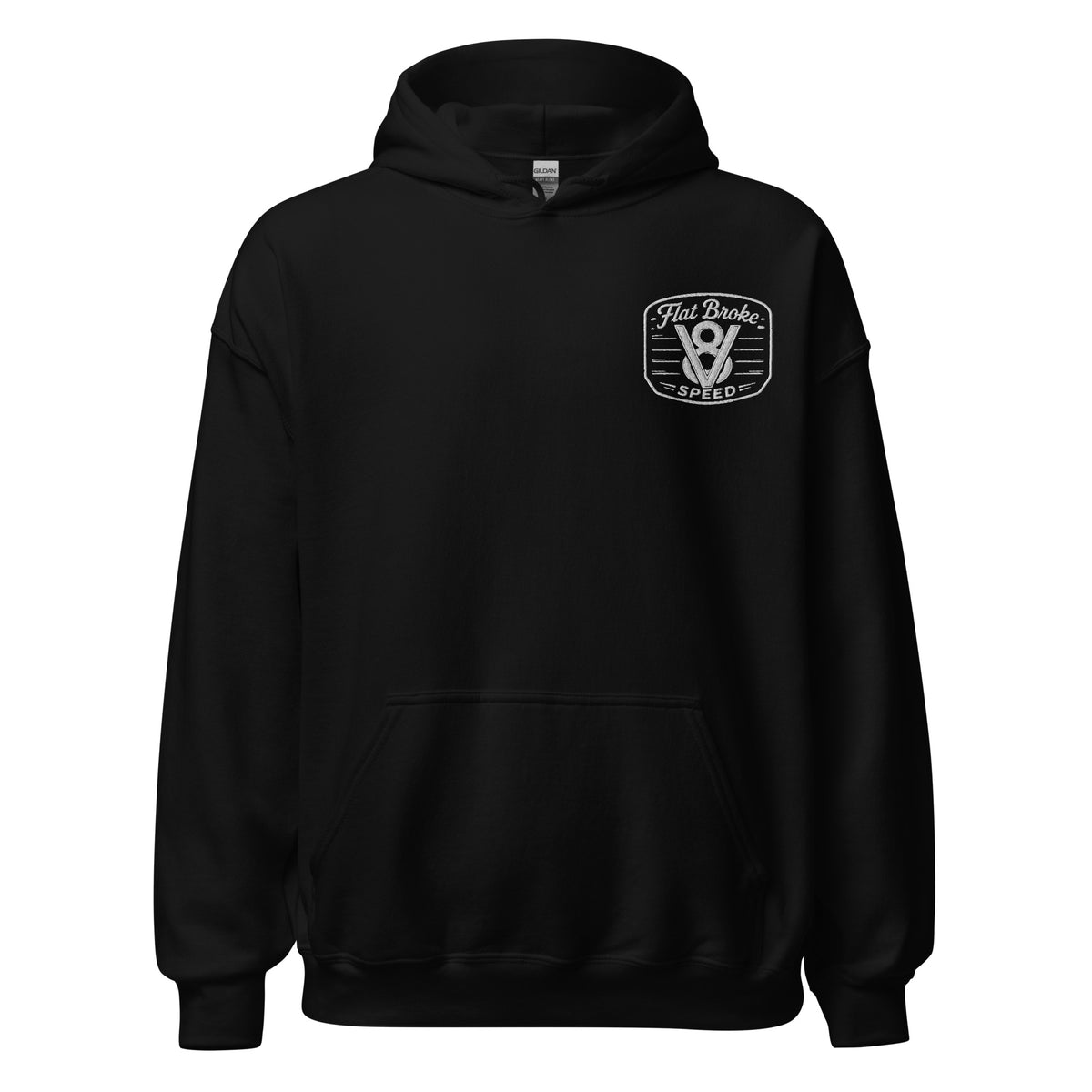 Flat Broke Speed V8 logo embroidered hoodie, Black, front