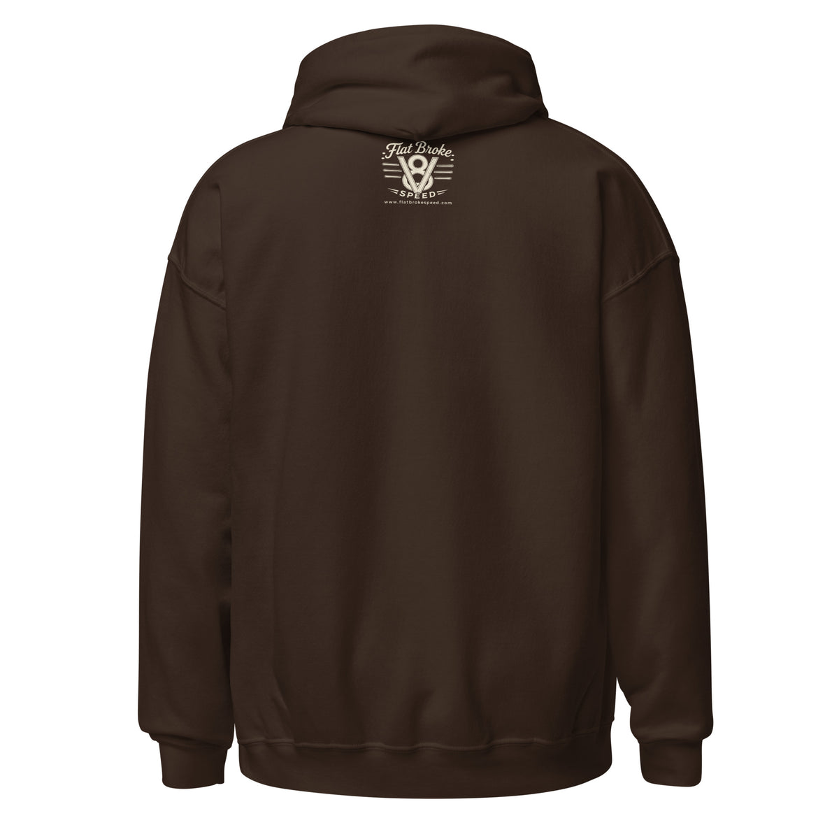 Flat Broke Speed 1-5-4-8 6-3-7-2 firing order hoodie, Dark Chocolate, back