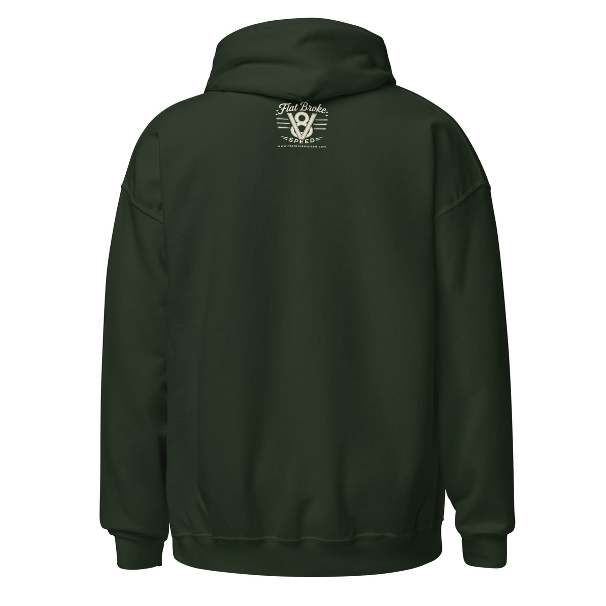 Flat Broke Speed 1-5-4-8 6-3-7-2 firing order hoodie, Forest Green, back