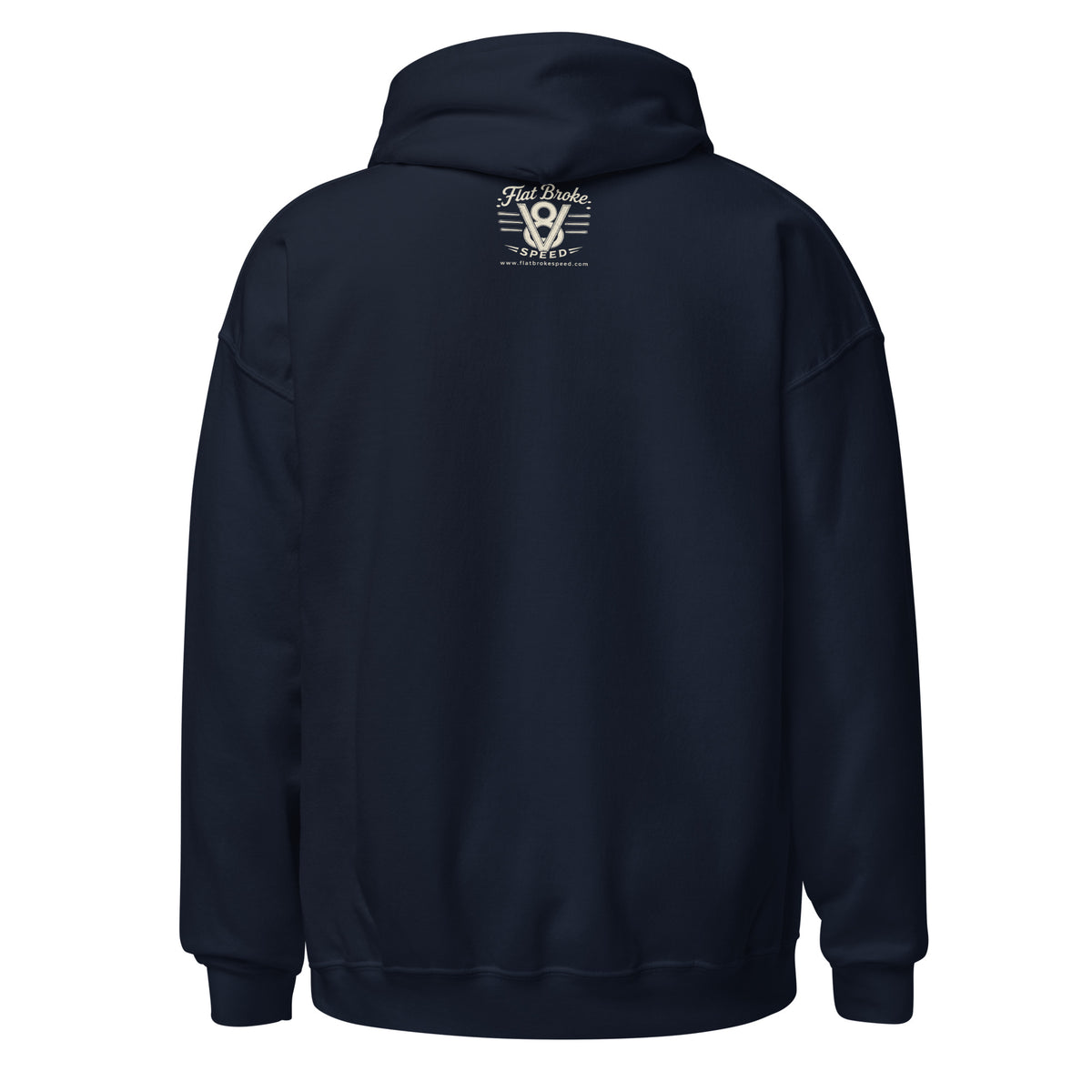 Flat Broke Speed 1-5-4-8 6-3-7-2 firing order hoodie, Navy, back
