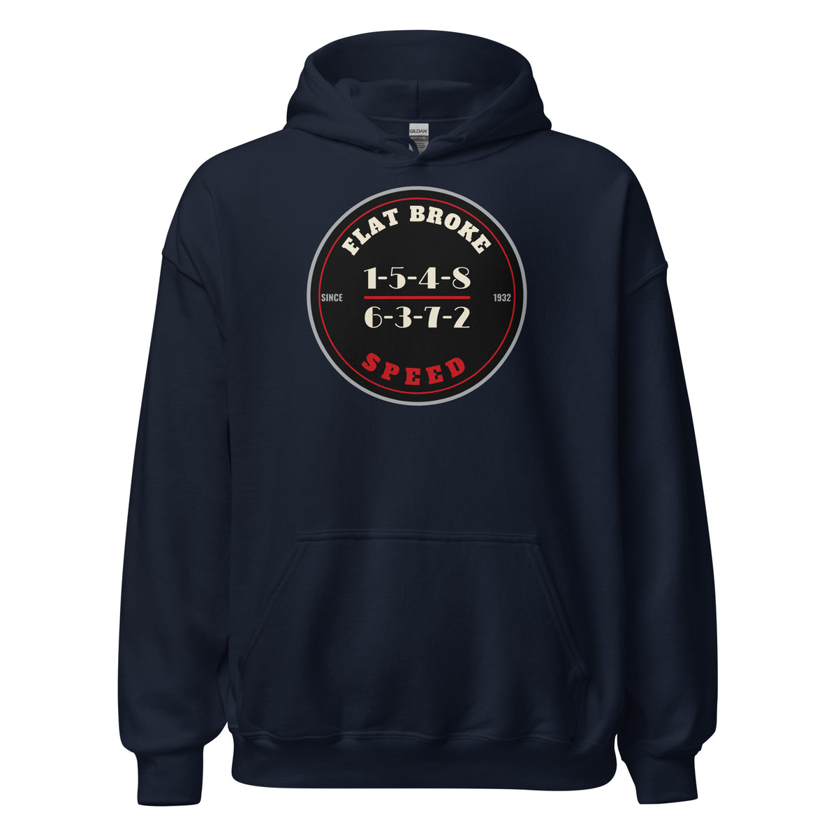 Flat Broke Speed Since 1932 firing order badge hoodie, Navy, front