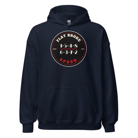 Flat Broke Speed Since 1932 firing order badge hoodie, Navy, front