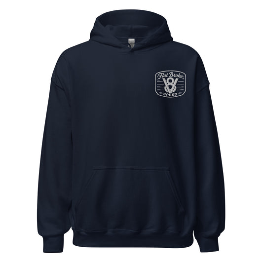 Flat Broke Speed V8 logo embroidered hoodie, Navy, front