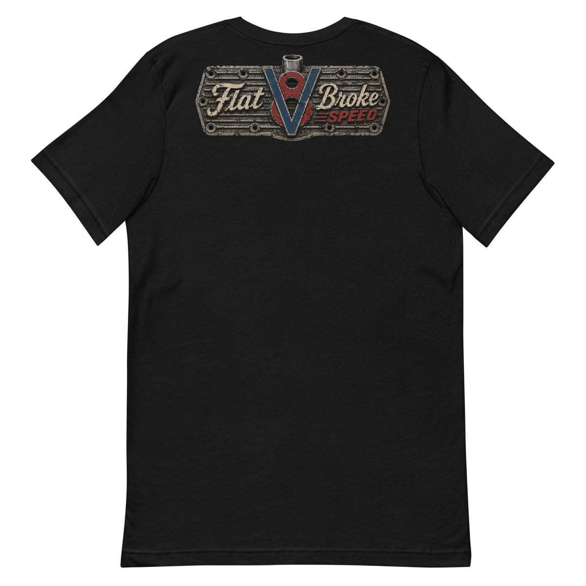Flat Broke Speed V8 logo front and back t-shirt, Black, back