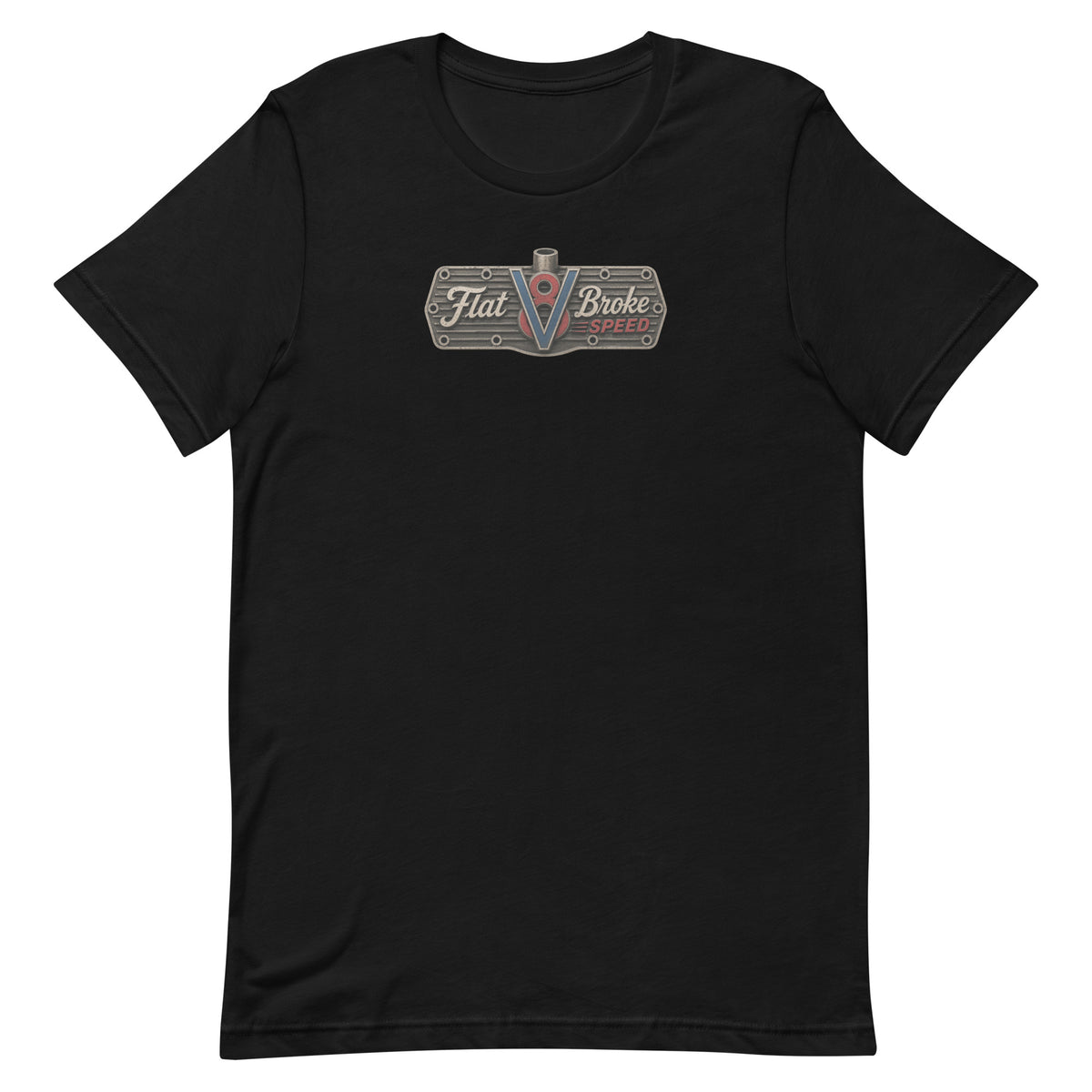 Flat Broke Speed V8 logo front and back t-shirt, Black, front
