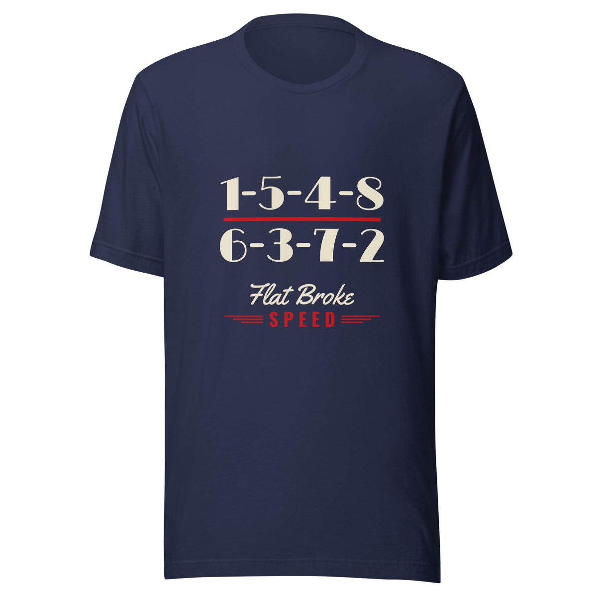 Flat Broke Speed Firing Order 1-5-4-8 6-3-7-2 t-shirt, Navy, front