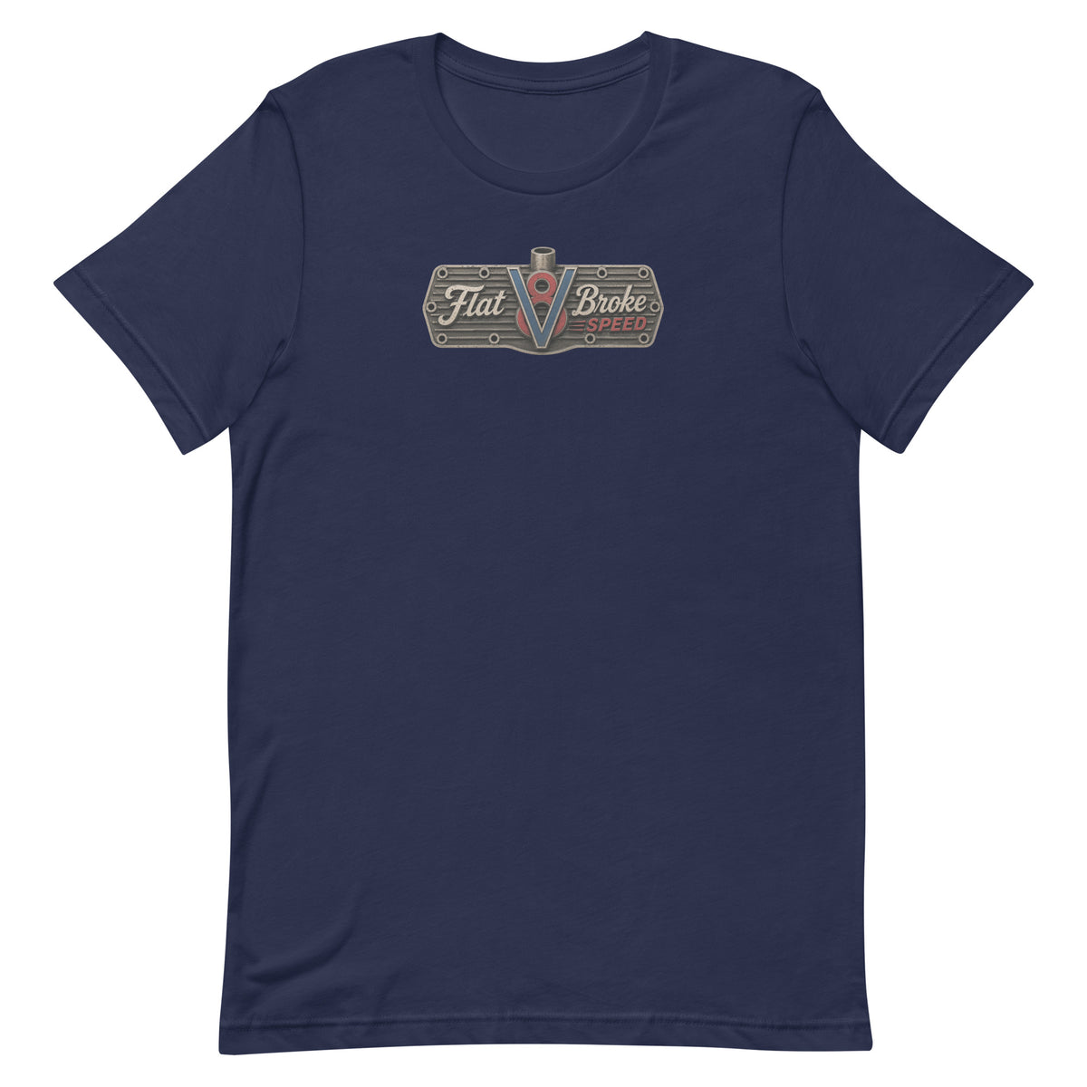 Flat Broke Speed V8 logo front and back t-shirt, Navy, front