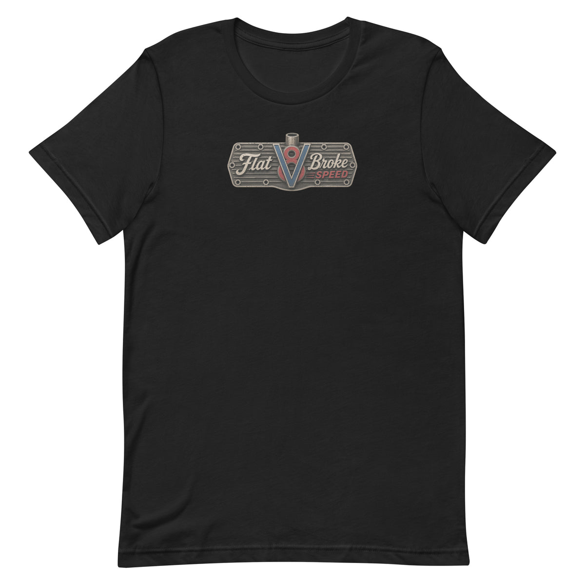 Flat Broke Speed V8 logo front and back t-shirt, Vintage Black, front