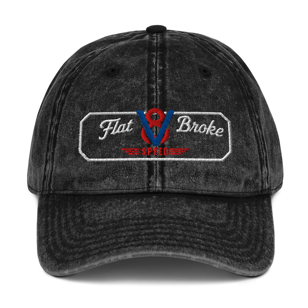 Flat Broke Speed V8 logo vintage washed twill cap, Black, front