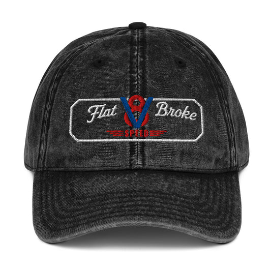 Flat Broke Speed V8 logo vintage washed twill cap, Black, front