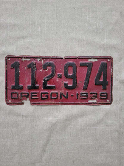 1939 Oregon License Plate Single Repainted Original USED