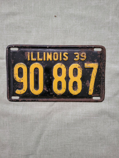 1939 Illinois License Plate Single Original USED