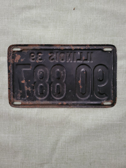 1939 Illinois License Plate Single Original USED