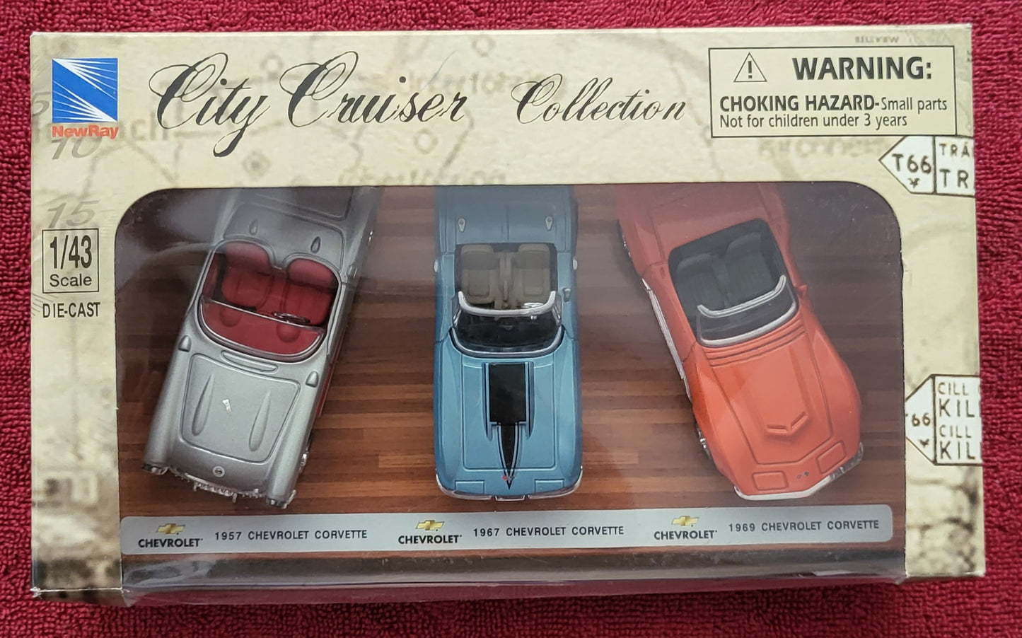 1957 1967 1969 Chevrolet Corvette Convertible New Ray City Cruiser Collection 1:43 NEW
