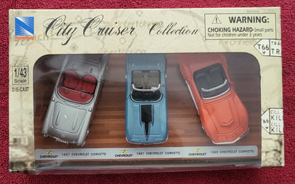 1957 1967 1969 Chevrolet Corvette Convertible New Ray City Cruiser Collection 1:43 NEW