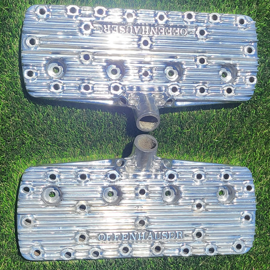 Offenhauser 1068 Ford Flathead V8 Fully Polished Finned Aluminum Heads Pair
